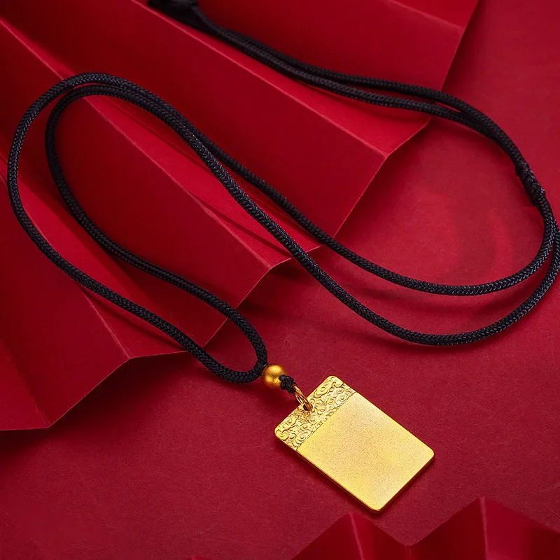 999 Pure Gold Pendant for Men and Women AU999 Gold Peace and Auspicious Clouds 24K Metal Seal Jewelry for Friends