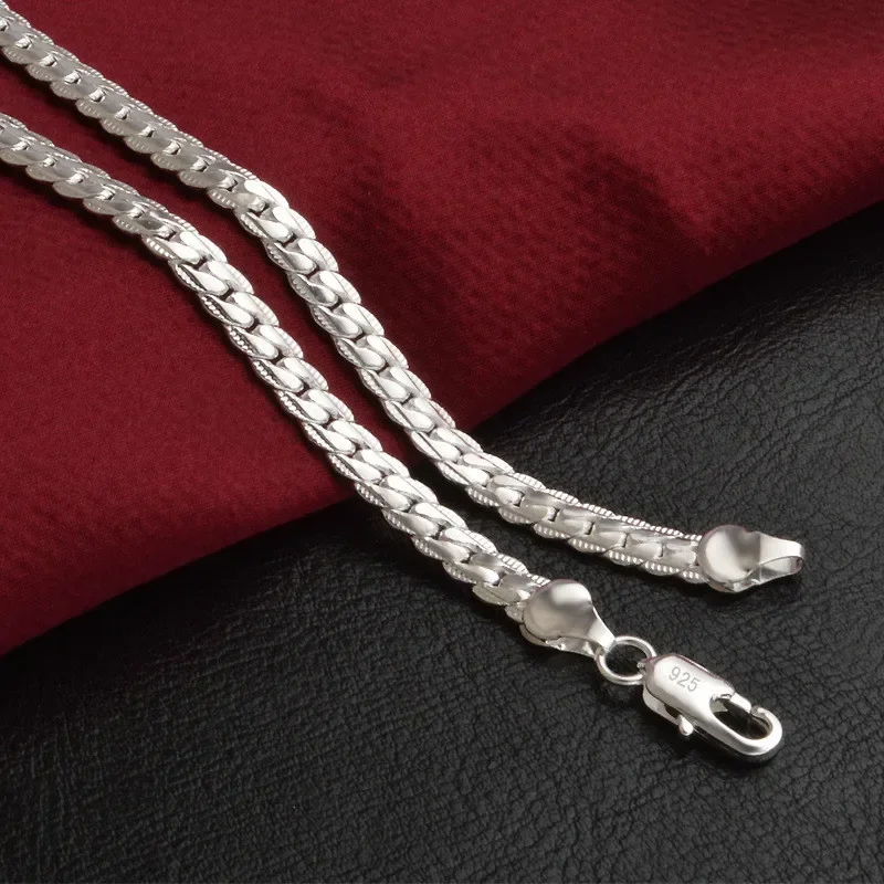 925 Sterling Silver 6mm Side Chain 8/18/20/22/24 Inch Necklace For Woman Men Fashion Wedding Engagement Jewelry Gift