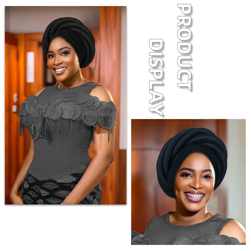 Nigeria seda cruda Auto Gele Headtie sombrero musulmán sombrerería de fiesta Turbante trenzado turbante gorra para mujer africana señora envolturas para la cabeza