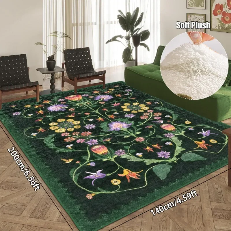 Retro Floral Carpet for Living Room Large Area Sofa Coffee Table Plush Floor Mat Fashionable Bedroom Bedside Non-slip Rug Ковер