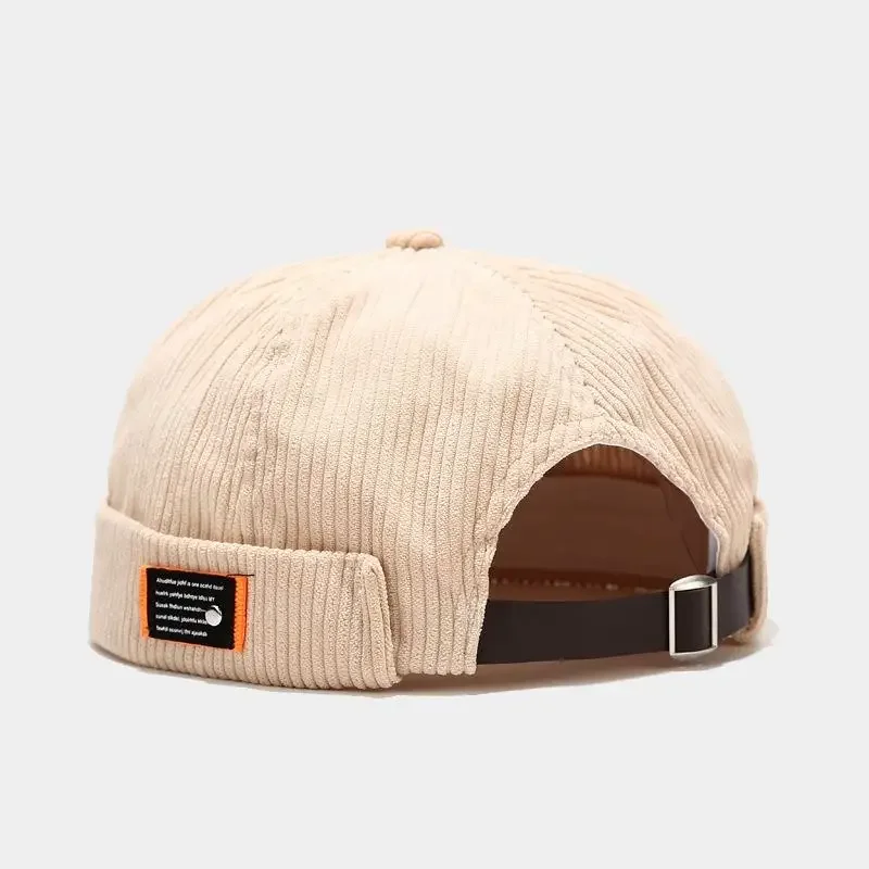 Vintage Docker Cap Brimless Hat Breathable Beanie Hats Corduroy Adjustable Solid Landlord Sailor Cap Men and Women 04