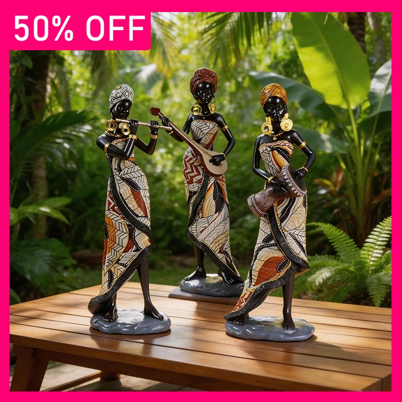 

Коллекционные скульптуры: Африканские фигурки женщин-музыканок с барабанами, этнические украшения для гостиной, предметы домашнего декора