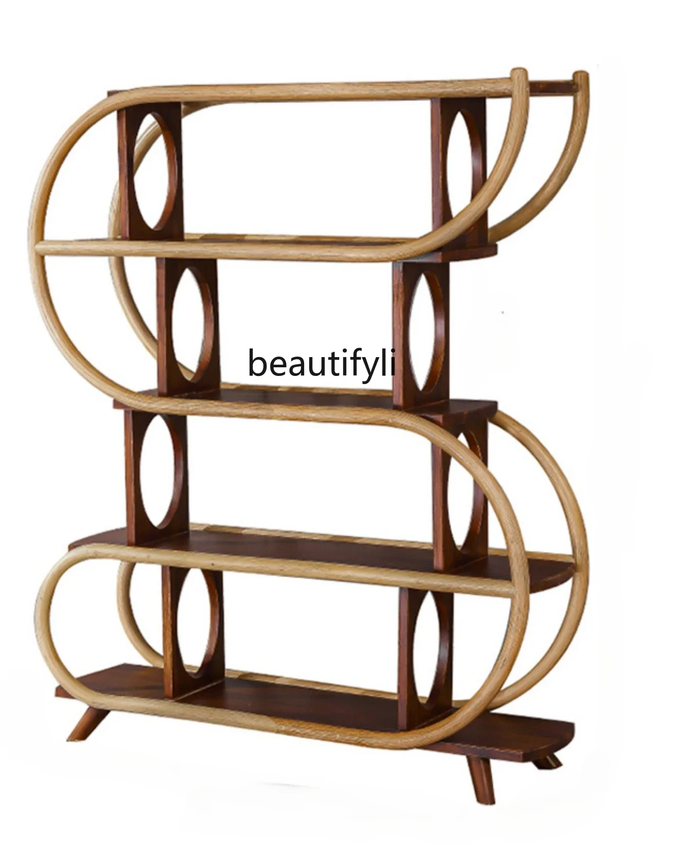 B & B Designer Creative Real Teak Real Rattan Display Storage Special-Shaped S-Shaped Bookshelf