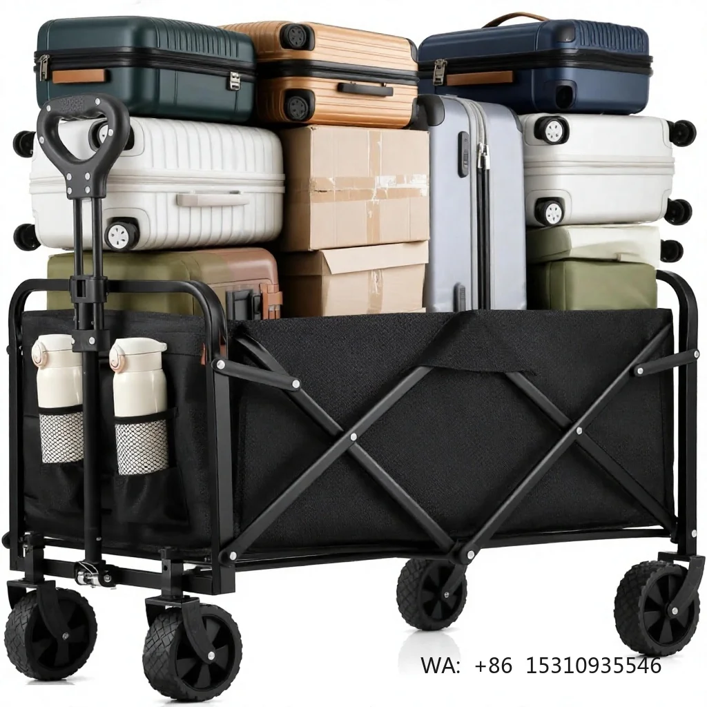 Collapsible Foldable 480lbs Capacity Heavy Duty Alloy Steel 4-Wheel Beach Wagon Shopping Cart for Grocery Camping