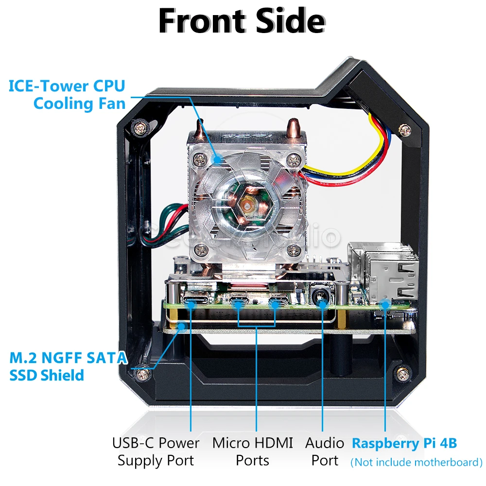 Mới! ABS Tháp Mini Enlosure Ốp Lưng RGB Có Thể Lập Trình Quạt SSD Shield NAS Bộ Vỏ Cho Raspberry Pi 4 B