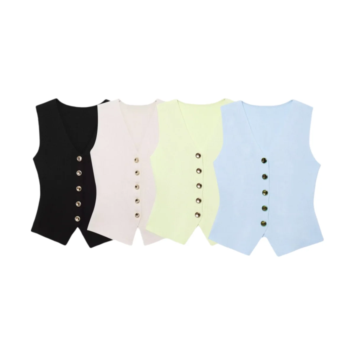

PB&ZA2025 Summer New Women's Casual Fashion Simple Comfortable Button Knitted V-neck Sleeveless Vest Vest