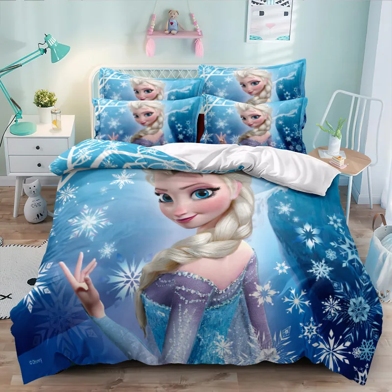 Imagem -03 - Disney-frozen Princesa Elsa Cama Conjunto para Crianças e Adultos Capa de Edredão Fronha Solteiro Gêmeo Cama Tamanho Grande Desenhos Animados Pcs