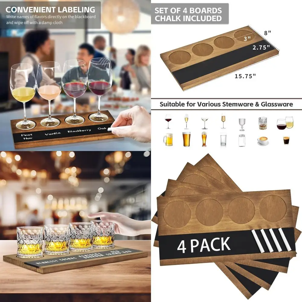 

4-Piece Wooden Tasting Set for Wine, Whiskey, Beer, Cocktails, and More - Perfect for Parties and Tastings