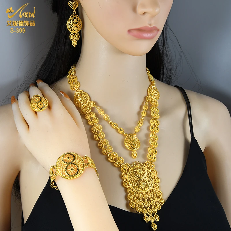 ANIID Indian 24K Gold Color Necklace Set Nigerian Party Bridal Wedding Ethiopian Luxury Dubai Jewelry Wholesale 2024 New Gifts