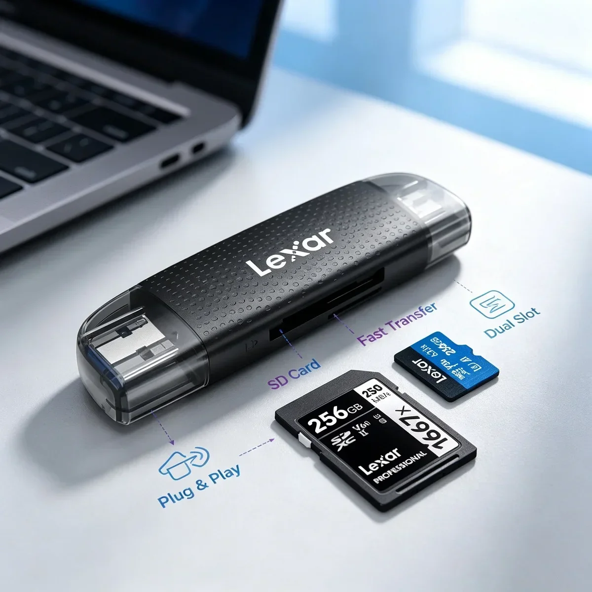 Lexar High-Speed Multi-Function 2-in-1 TF/SD Card Reader Dual-Interface RW310 Model Plug and Play