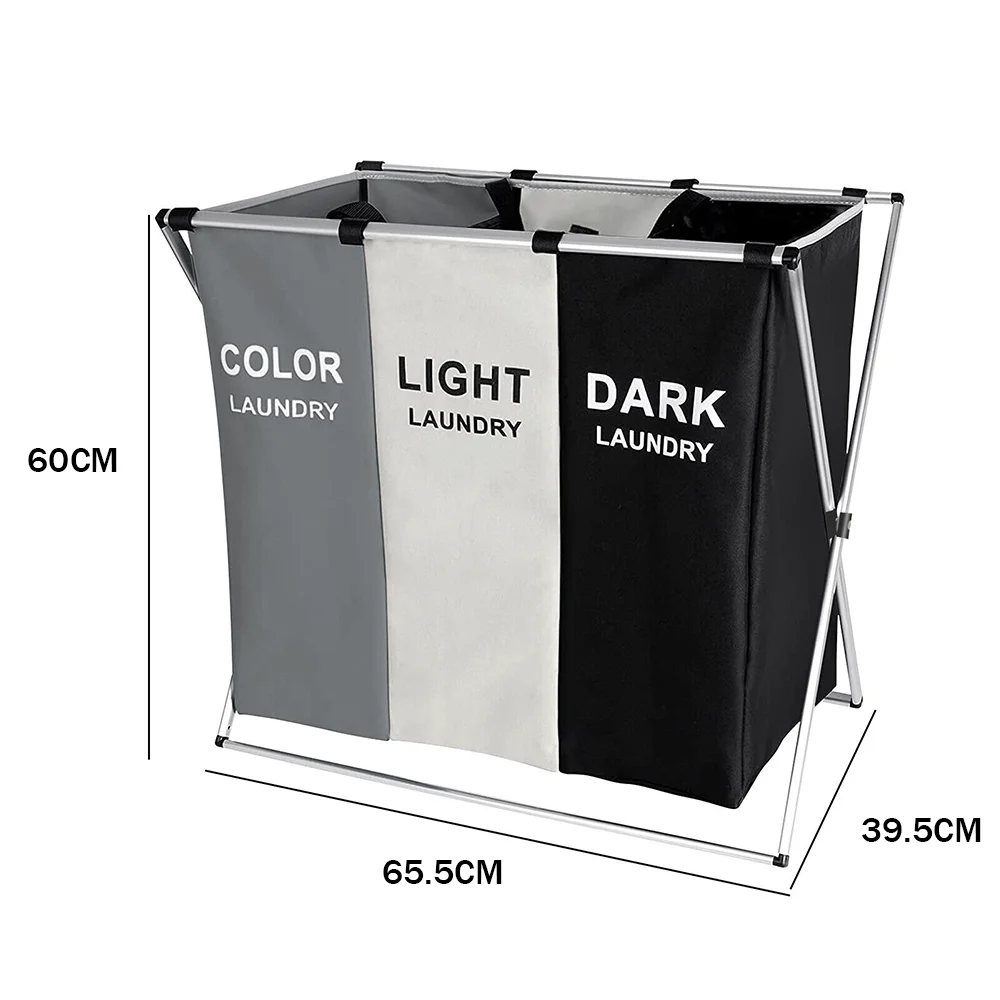 سلة الغسيل الكبيرة ثلاثة سلة تنظيم الشبكة القابلة للطي الملابس القذرة اللعب المنظمون سلة الغسيل المنزلية تخزين فارز بن #2