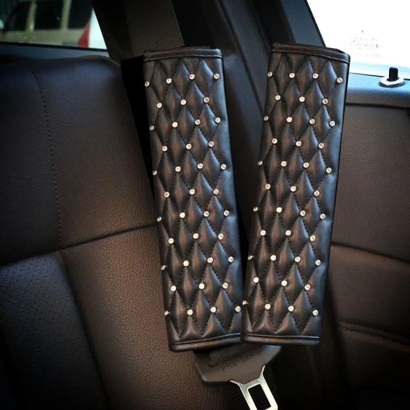 2pcs Universal Crystal Crown PU Leather Car Seat Belt Cover Diamond Shoulder Pad Car Styling Seatbelts Pad Car Accessories