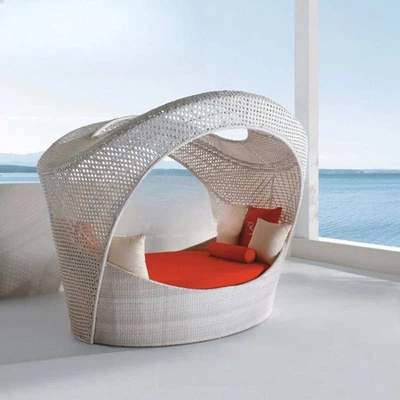 Lounger outdoor beach lounger, round bed leisure courtyard sun room rattan chair