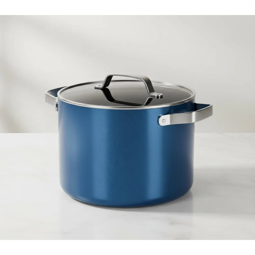 

Кастрюля с керамическим покрытием на 8,5 литров и крышкой, с антипригарным покрытием, легко очищаемая, безопасная для духовки 500 ° F, вся плита, совместимая с семейной кухней