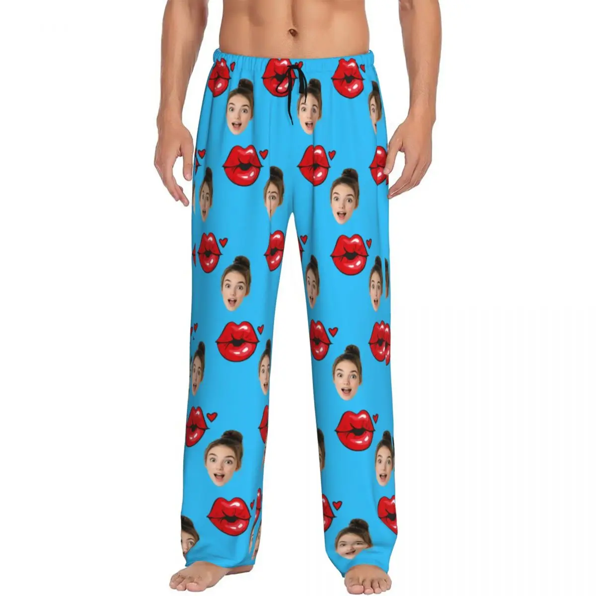 

Custom Personalized Head Face Photo Pajama Pants for Men Best Gift For Him Lounge Sleep Drawstring Sleepwear Bottoms Pockets