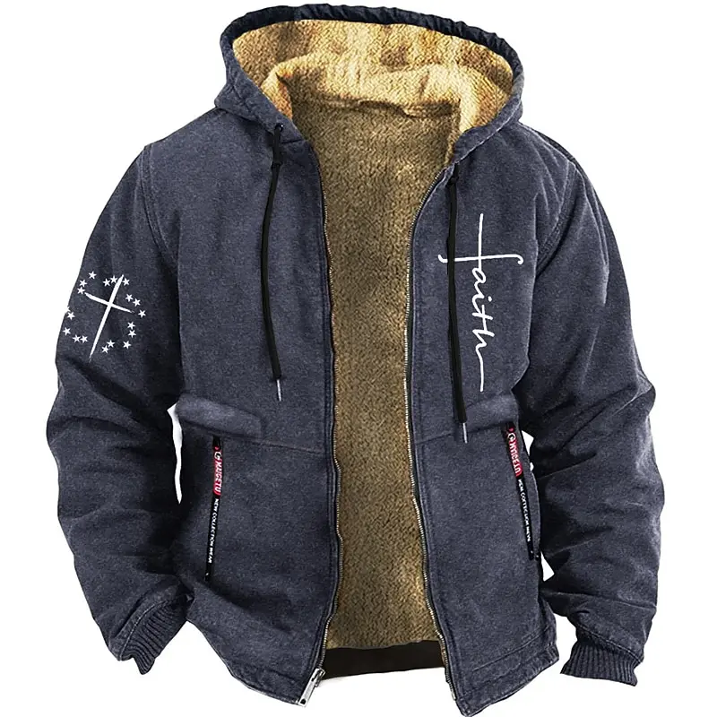 

Men's Zipper Hoodies Stripe Print Casual Winter Clothing Long Sleeve Sweatshirt Casual Hooded Jacket Outerwear