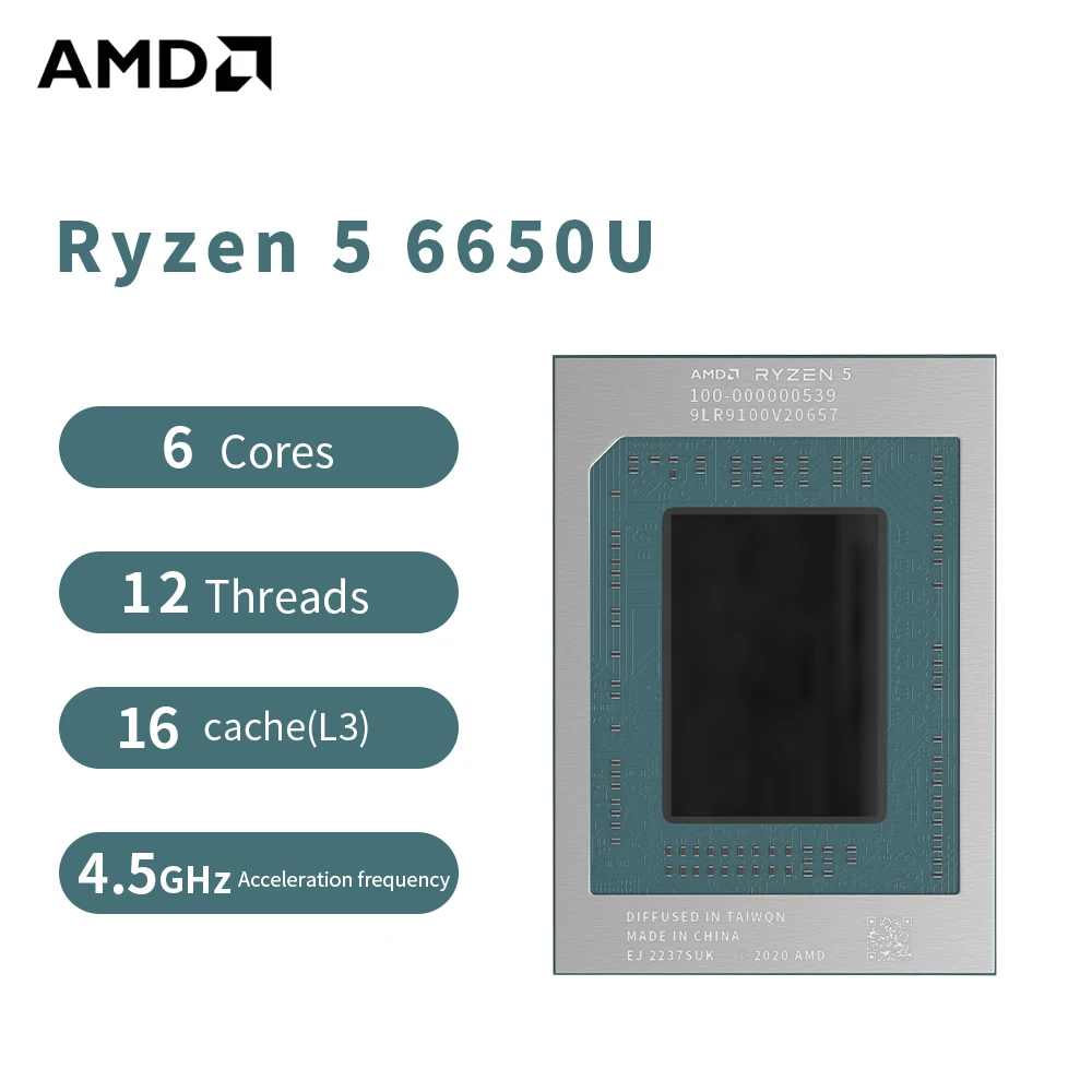 4.5GHz 6-Core 12-Thread 3MB Game Cache 6NM TDP 28W FP7 Gaming CPU 100-000000539 AMD R5 6650U Laptop CPU Ryzen 5 6650U Processor