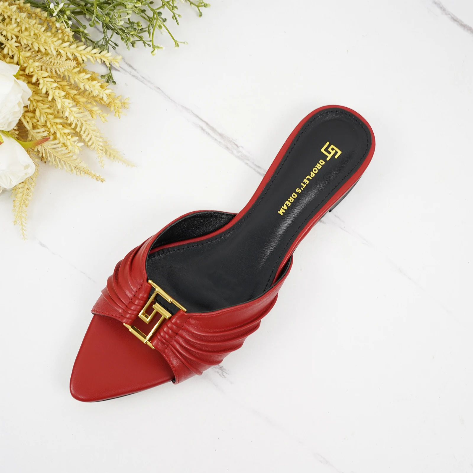 2024 Summer New Elegant Women\'s Slippers Plus Size 35-44 Fashion Designer Women\'s Shoes High Quality Genuine Leather Party Shoes