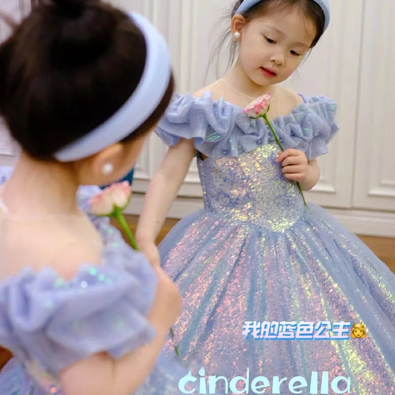 2025 new little girl playing birthday high-end princess dress host piano costume Children's dress Princess Dress