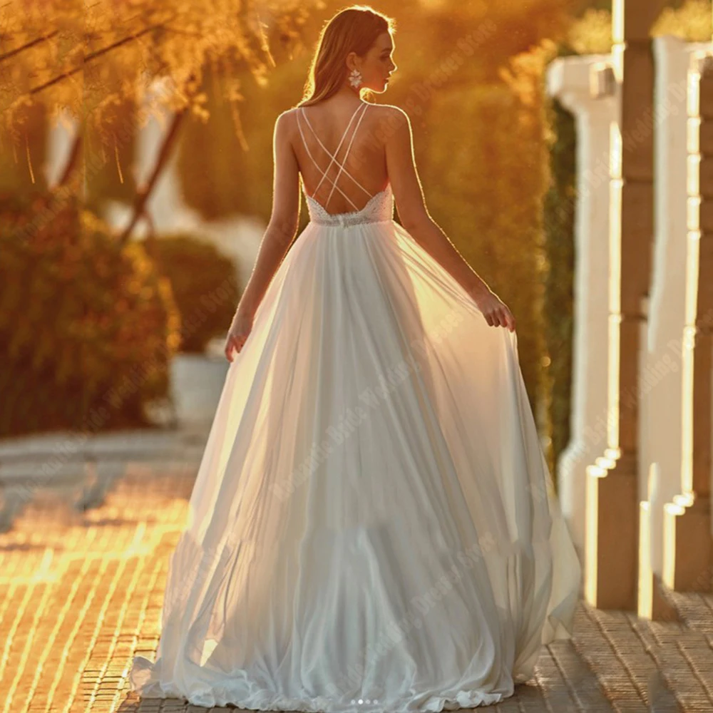 Elegant Sleeveless Women Wedding Dresses Pretty A-Line Mopping Length Backless Princess Gowns Beach Ball Vestidos De Novia 2024