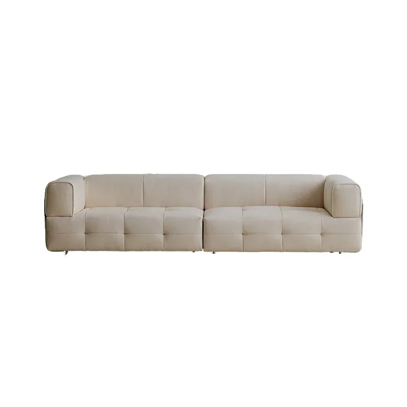 Nordic retro cream wind marshmallow sofa living room fabric tofu block straight row sofa HY