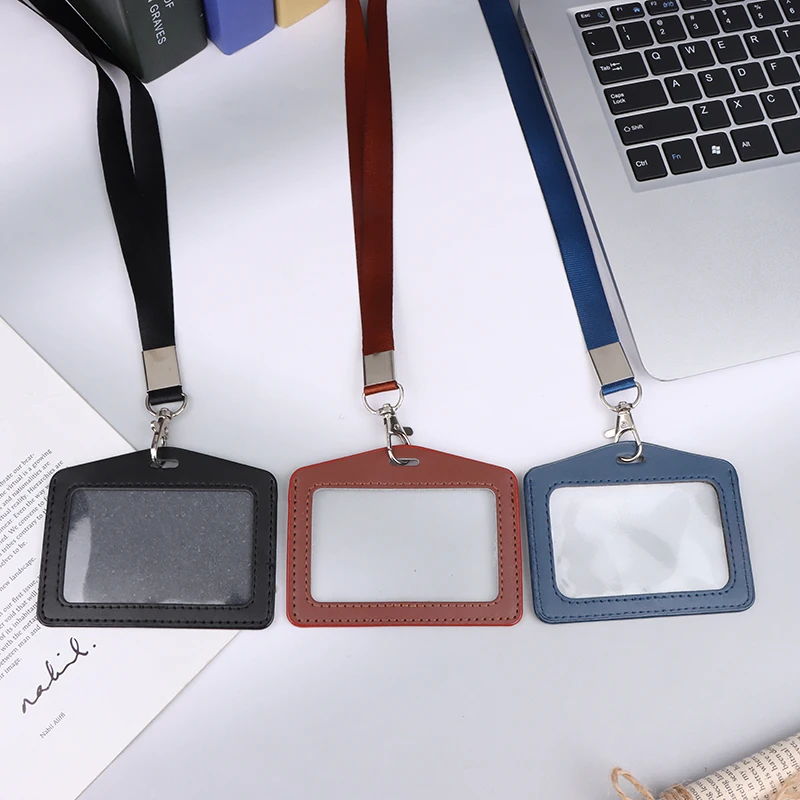 PU Leather Name Card Holders Card Sleeve Bus ID Holders Badge Case Protective Shell Women Men Office Supplies