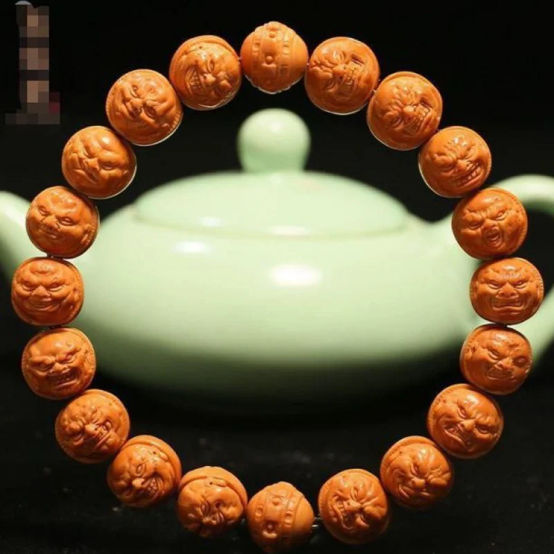 

1.2 Monkey Head Bracelet Pliable Temperament Double-Sided Evil Monk Hand Carved Collection Walnuts Stone Carving Men's and Ladie