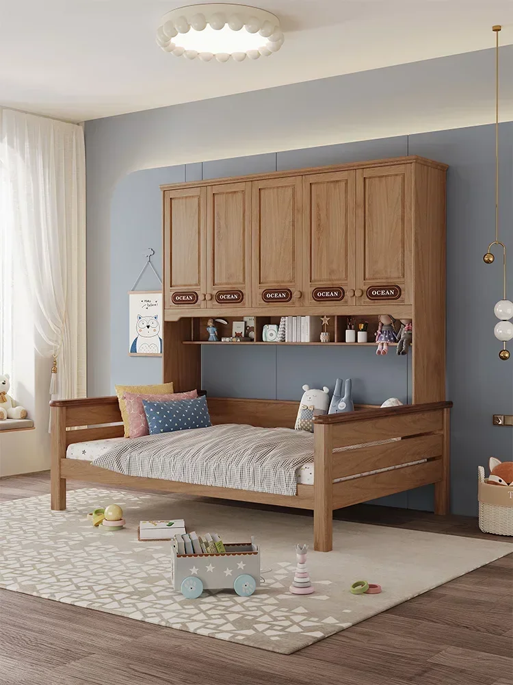 

Children's pure solid wood wardrobe integrated bed rosewood storage wardrobe bed Nordic minimalist wooden wardrobe bed