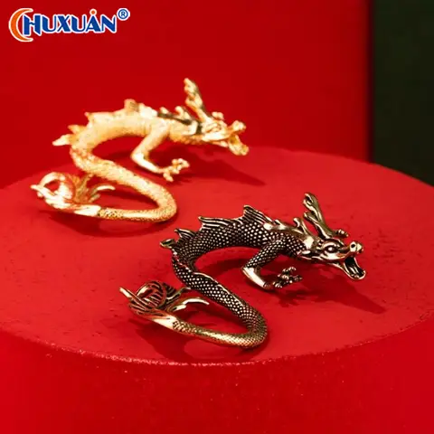 1Pcs Chinese Mythical Beast Figurines Retro Brass Zodiac Dragon Small Statue Desktop Ornament Home Feng Shui Decorations Crafts