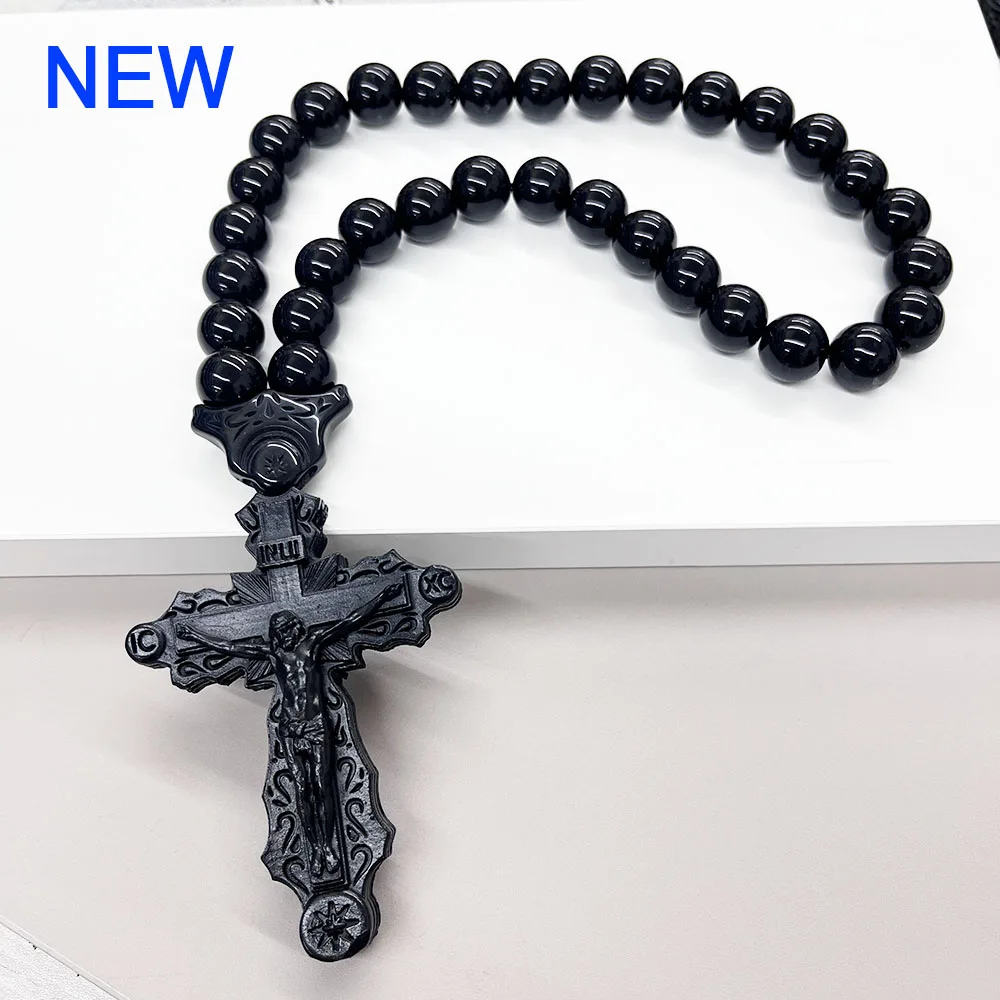 GS138-13 Necklace Cross Holy Christ Jesus Resin Paintings Exquisite Beads Redemption Religious Decoration 3D Stereo Car Pendants