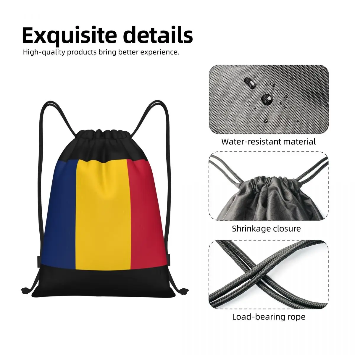 Flag Of Romania Multi-function Portable Drawstring Bags Sports Bag Book Bag For Travelling