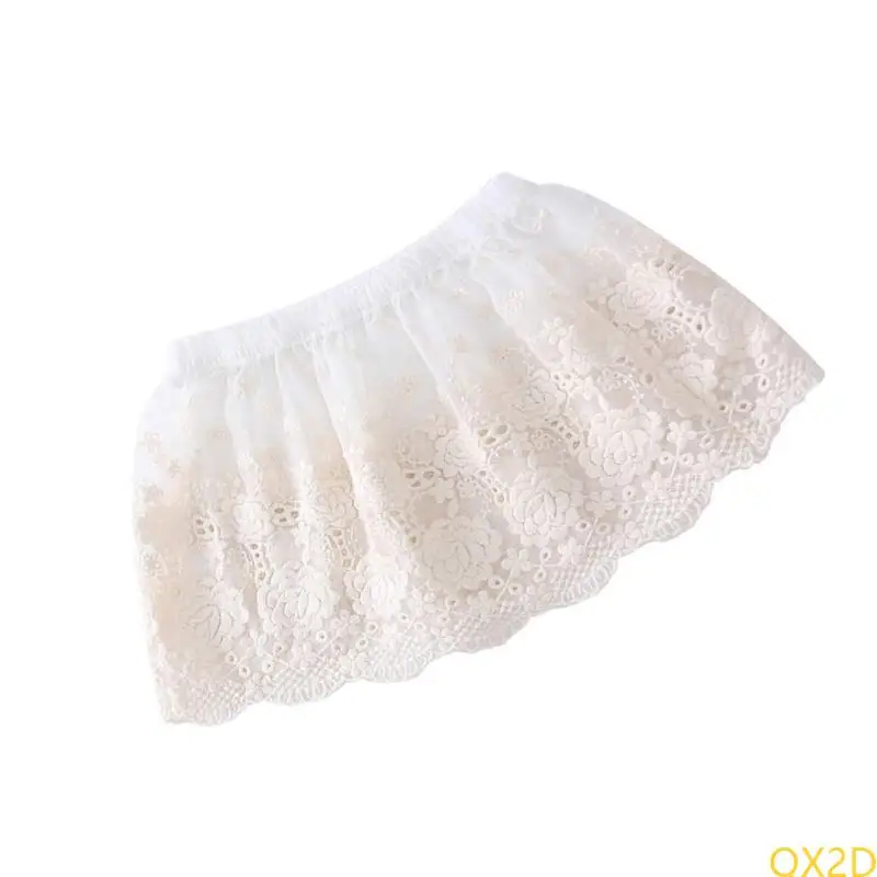 QX2D Elegant Lace Skirt For Girls Soft Fart Curtain with Embroidered Floral Design