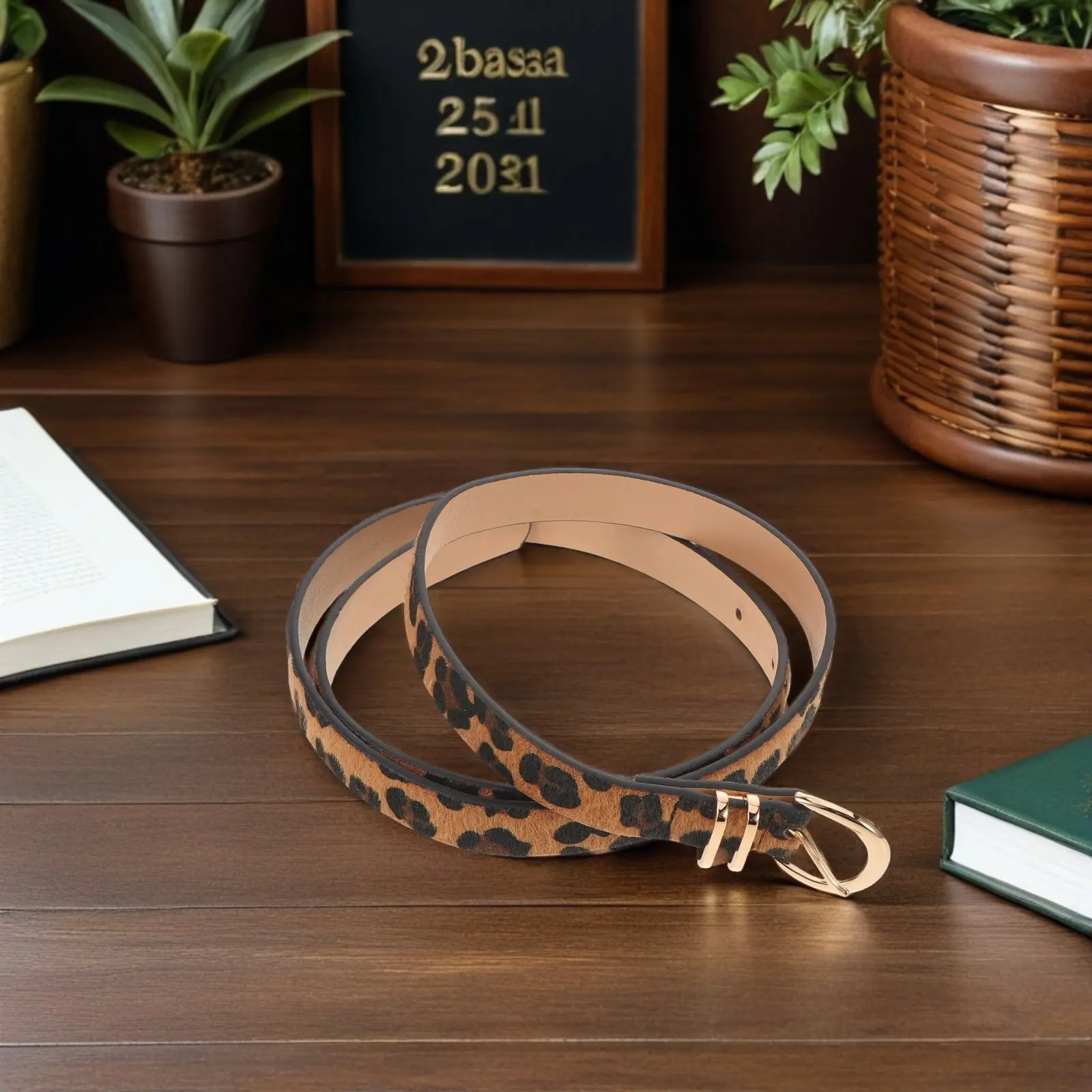 

Women Leopard Print Waist Belt Fake Adjustable Buckle Vintage Animal Print Belt for Jeans Dresses Casual Retro Western