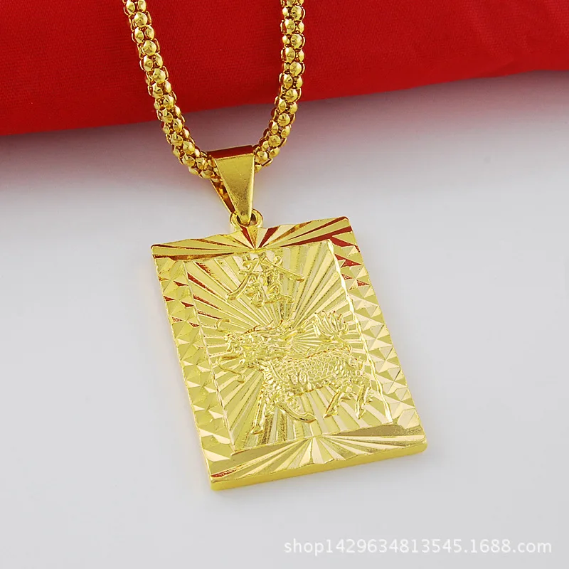 Square Kylin Pendant Men's 24K Gold AU999 - Bold square kylin design, pure 24K gold, for daily streetwear