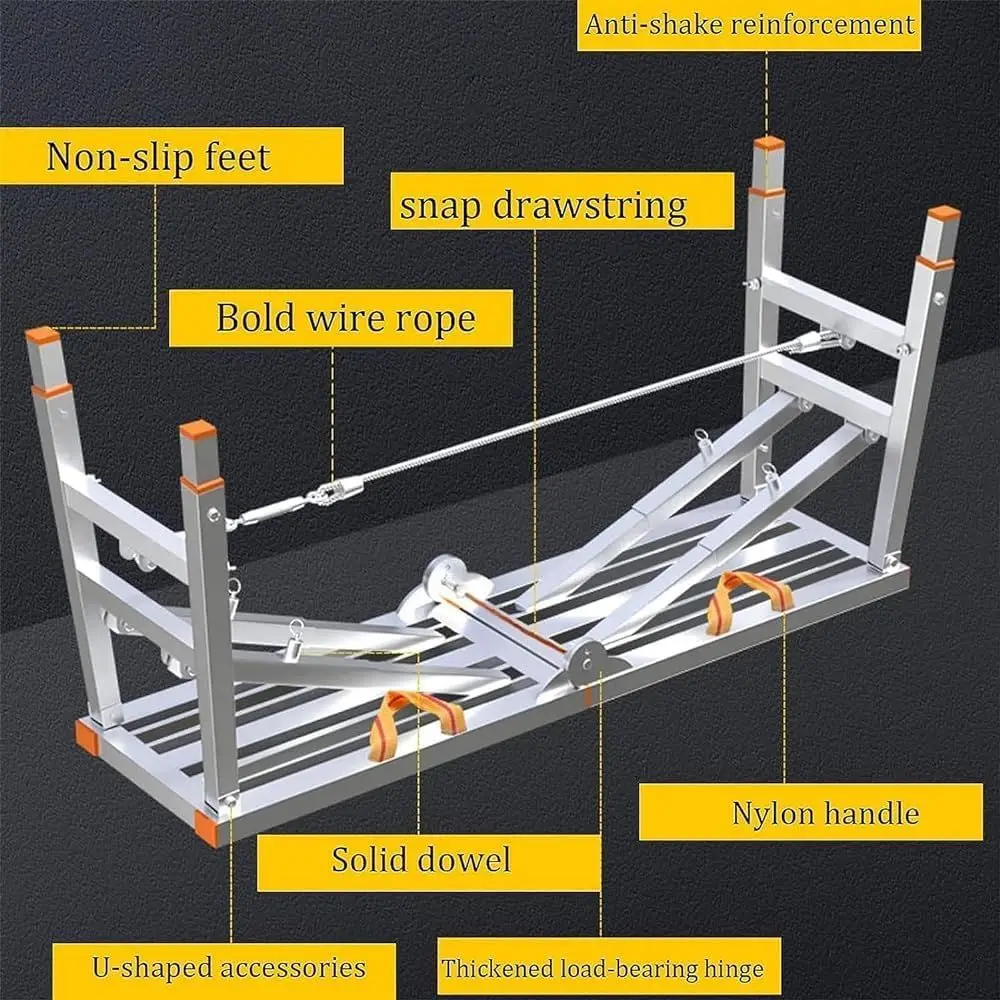 Adjustable Scaffolding Work Platform, Multi-Purpose Folding Ladder for Ceiling Work and Cleaning, Heavy-Duty Construction Tool (