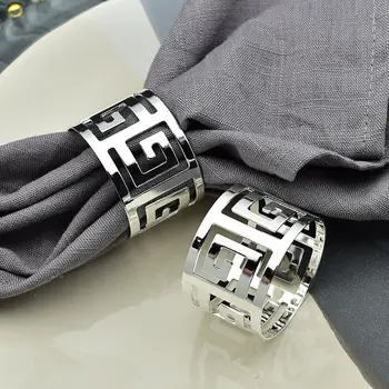 3/6/12 ks evropský styl kroužků na ubrousky s přezkou na ubrousky s dutým vzorem, servírovací ubrousky, zlaté a stříbrné, svatební dekorace na stůl 10 nejlepší prodej svatební prsten na ubrousek - №2