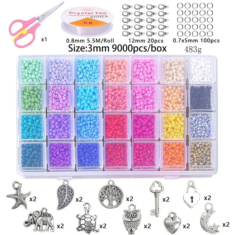 About 24000pcs, 24 grid box, 2/3/4mm solid acrylic round beads, loose beads, handmade DIY, making jewelry accessories