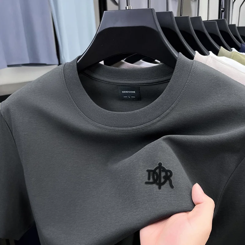 Designer-Style Herren-Print-T-Shirt, Sommer-Trend, Einfarbig, aus Baumwolle, Kurzarm, O-Ausschnitt, Lässiges, Vielseitiges Herren-Oberteil – Detail 6