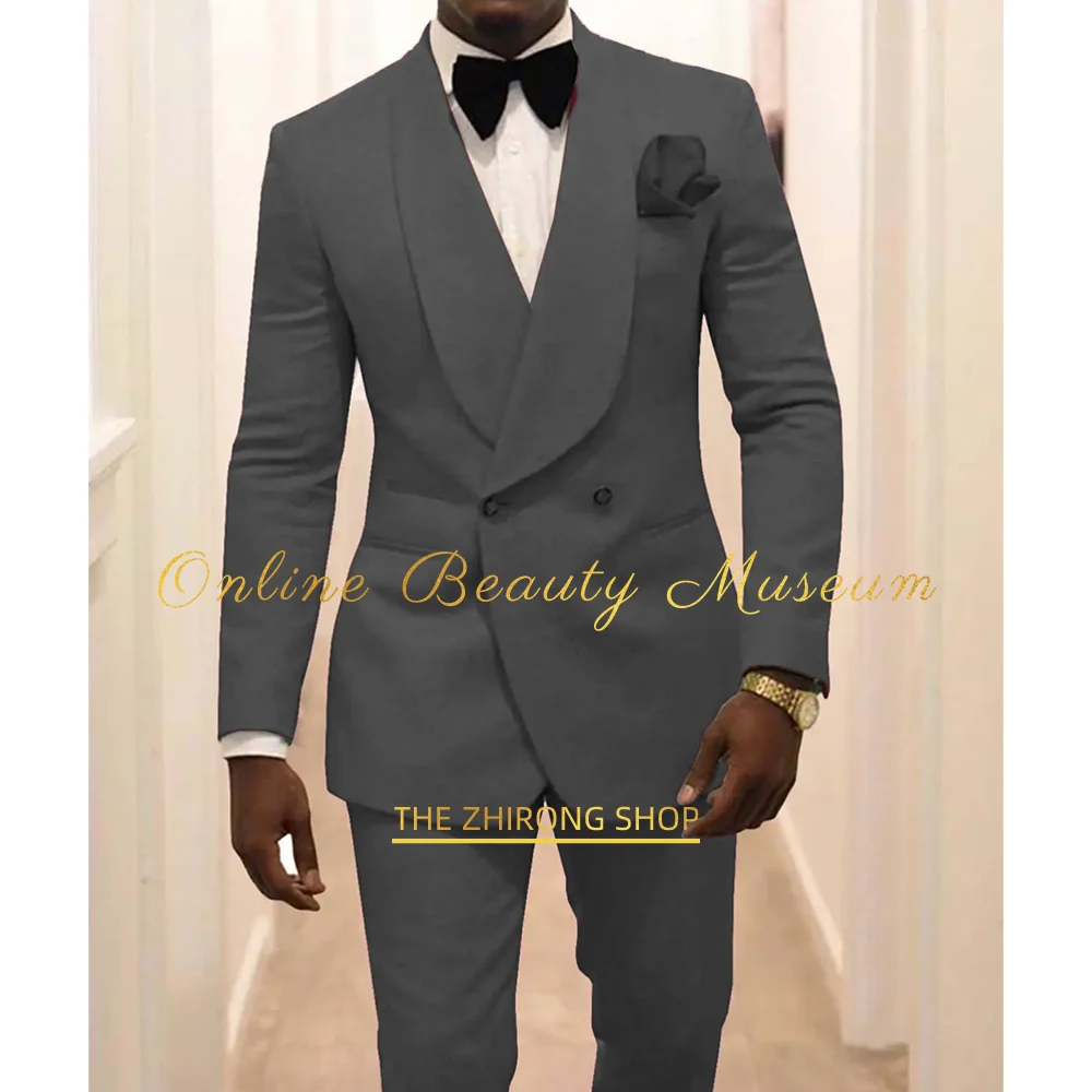 Men\'s Shawl Lapel Wedding Suit, Double Breasted White Elegant 2-piece Suit, Engagement Party Wedding Birthday Cocktail Party