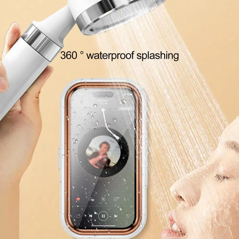 Anti-Fog Shower Phone Holder 360-Degree Rotation Angle Adjustable Waterproof Wall-Mounted Phone Holder Cellphone Case Stand Box