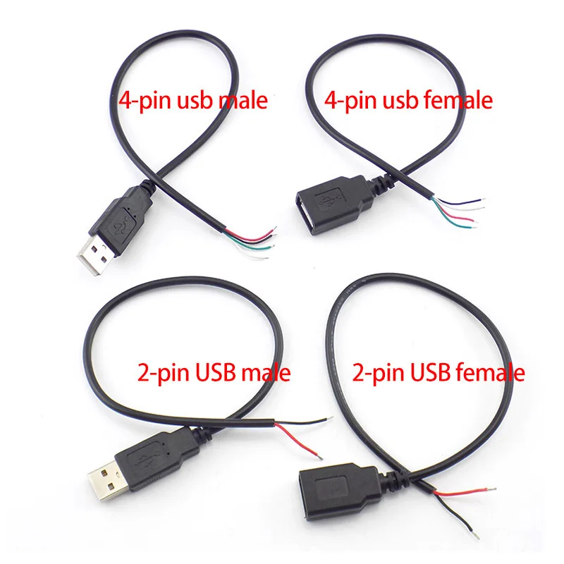 30cm 2 Pin 4 core USB 2.0 A type male Female Connector Jack Power repair charging deta Cable Cord Extension wire 5V Adapter K5