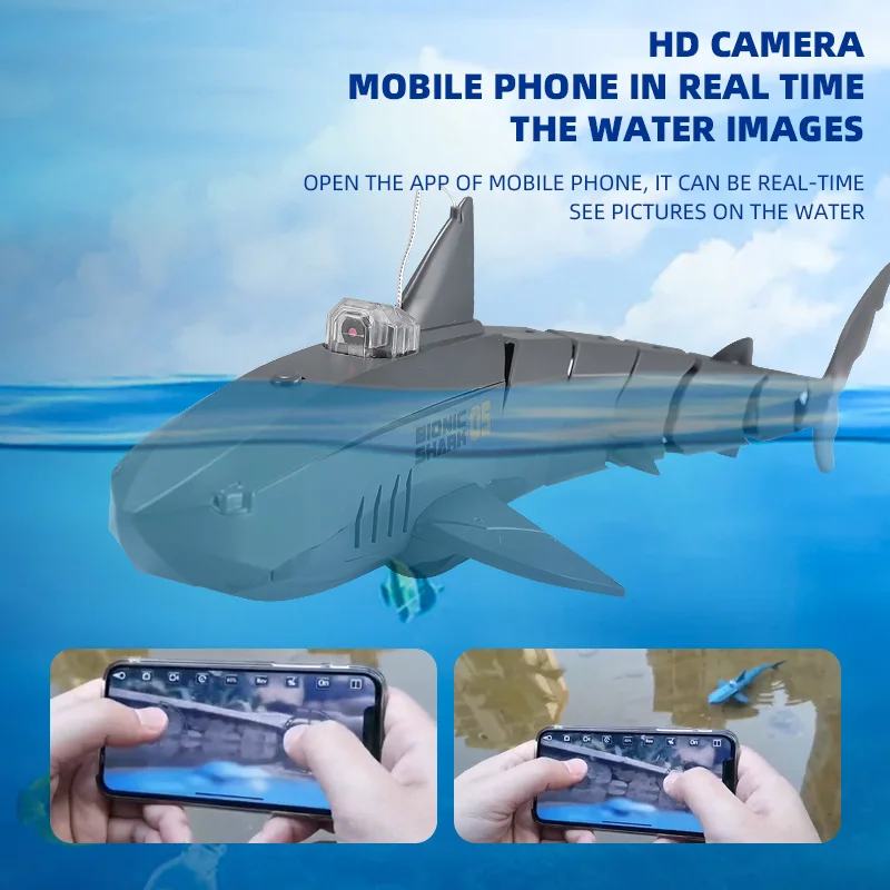 RC Submarine with 480P Camera Underwater Boat Toy Remote Control Shark Animal Robots on Radio Controlled Boats Toys for Children