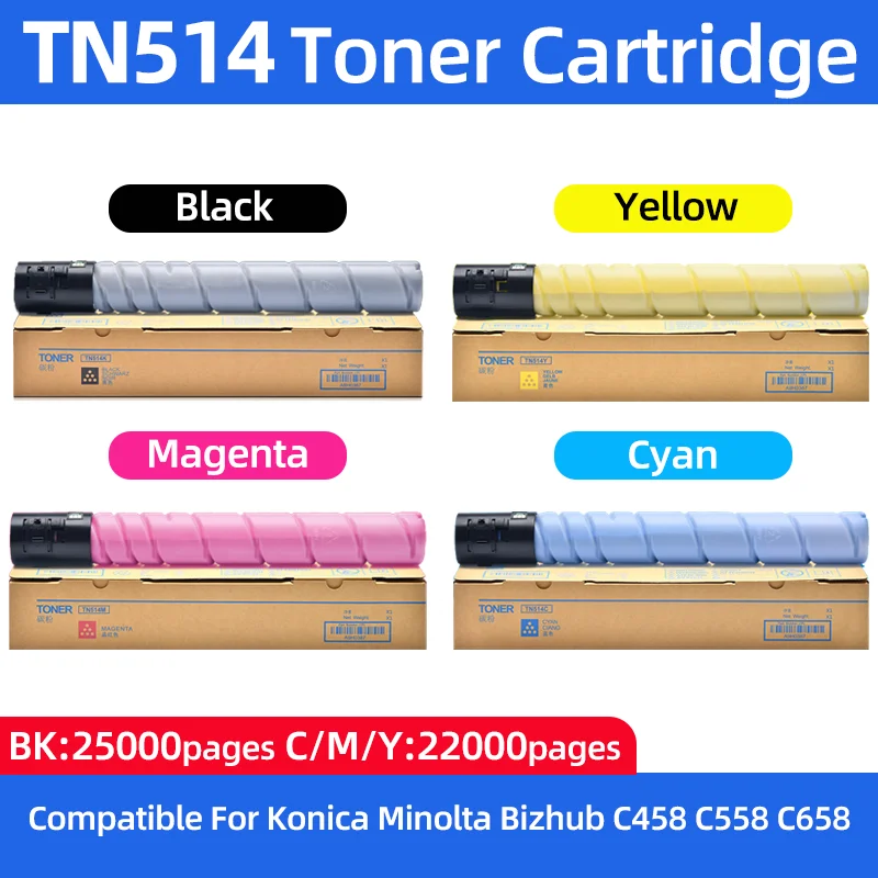 

Тонер-картридж TN514 TN-514, совместимый с цветными копировальными аппаратами Konica Minolta Bizhub C458 C558 C658, тонеры TN514BK TN514C TN514M TN514Y