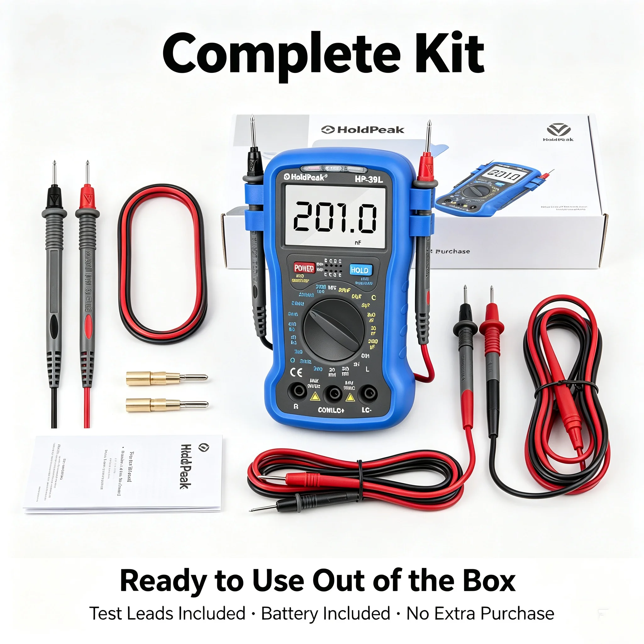 HoldPeak 39L Digital LCR Meter Resistance Capacitance Inductance Tester Transistor hFE Backlit LCD Auto Power Off