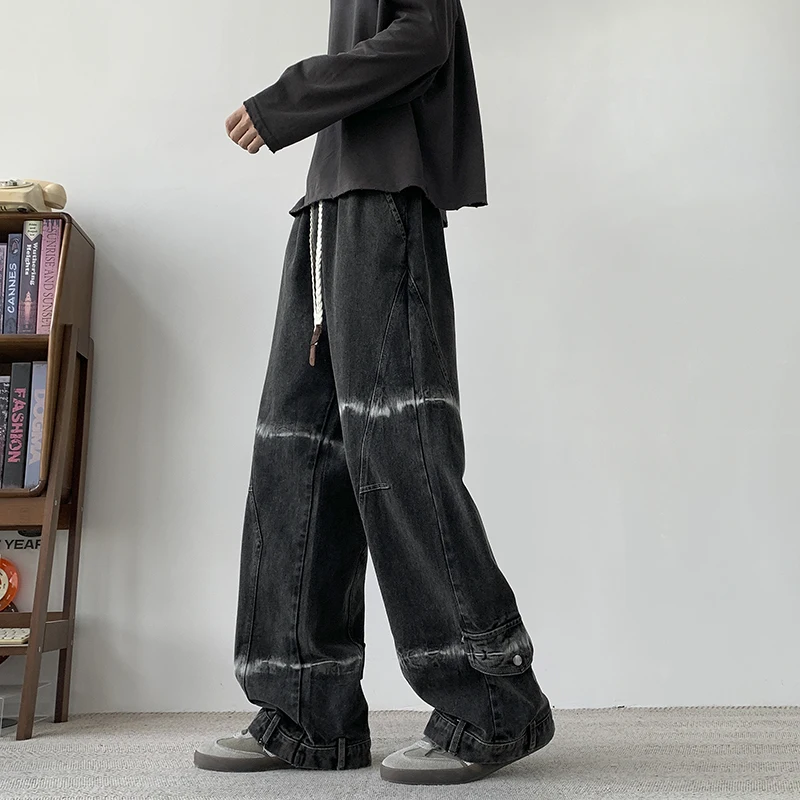 2026 Spring New American Clean Fit Pants Men's Tie Dyeing Straight Tube Loose Cotton Wide Leg Jeans