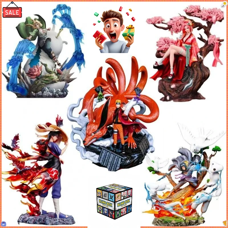 ฟิกเกอร์อนิเมะนารูโตะแบบกล่องสุ่ม ของสะสม ซาสึเกะ คาคาชิ อิทาจิ กาอาระ กล่องปริศนาสุ่มสุดเซอร์ไพรส์ รุ่นทองและรุ่นพิเศษลิมิเต็ด