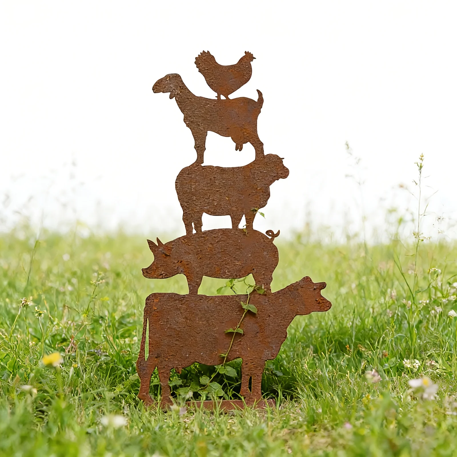Retro Livestock Ground Plug Wrought Iron Rusted Cow Sheep Pig Chicken Farmhouse Creative Ornament