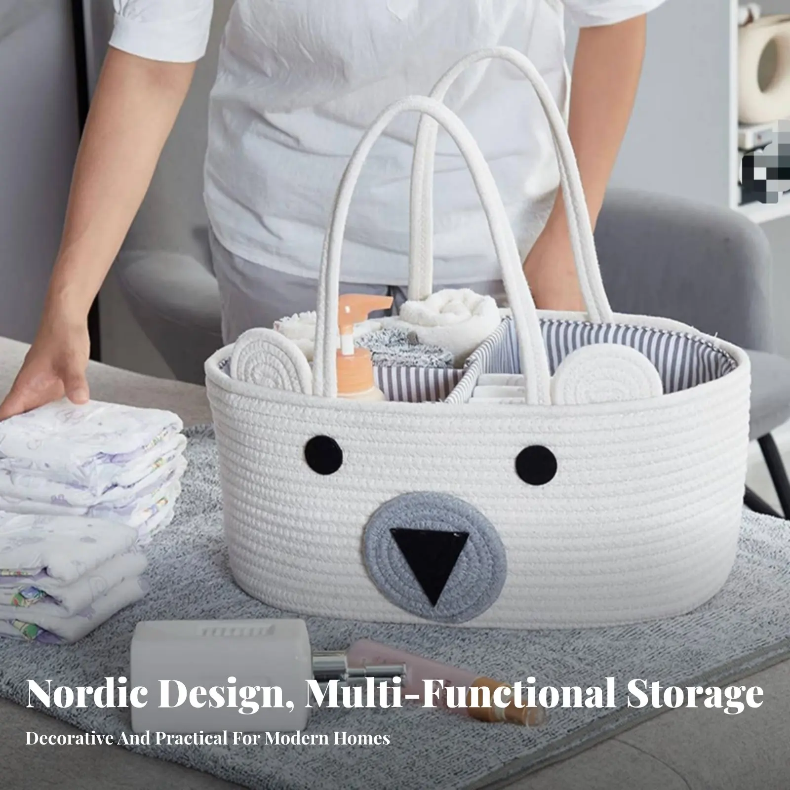 

Органайзер для подгузников из хлопкового каната с съемными разделителями, универсальная корзина для младенцев, для путешествий