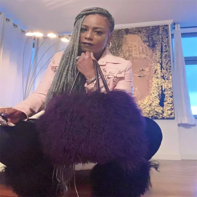 

100% Genuine Mongolian Wool Tote Bag Ladies Sheep Fur Shoulder Bag Fashion Big Capacity Tibetan Sheep Fur Handbag Work Shopping