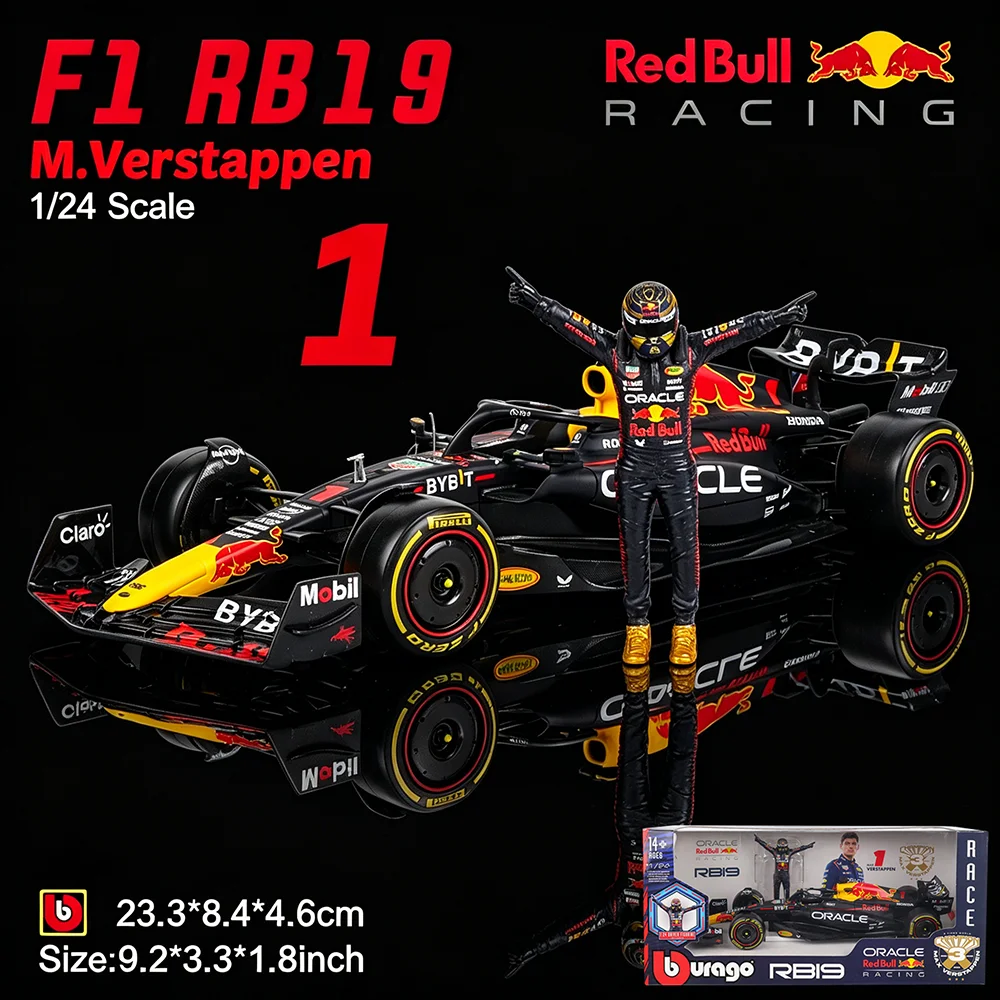 Bburago 1:24 2023 F1 Red Bull Racing RB19+Winning Doll 1# Verstappen 11# Perez Paint Formula One Alloy Super Toy Car Model